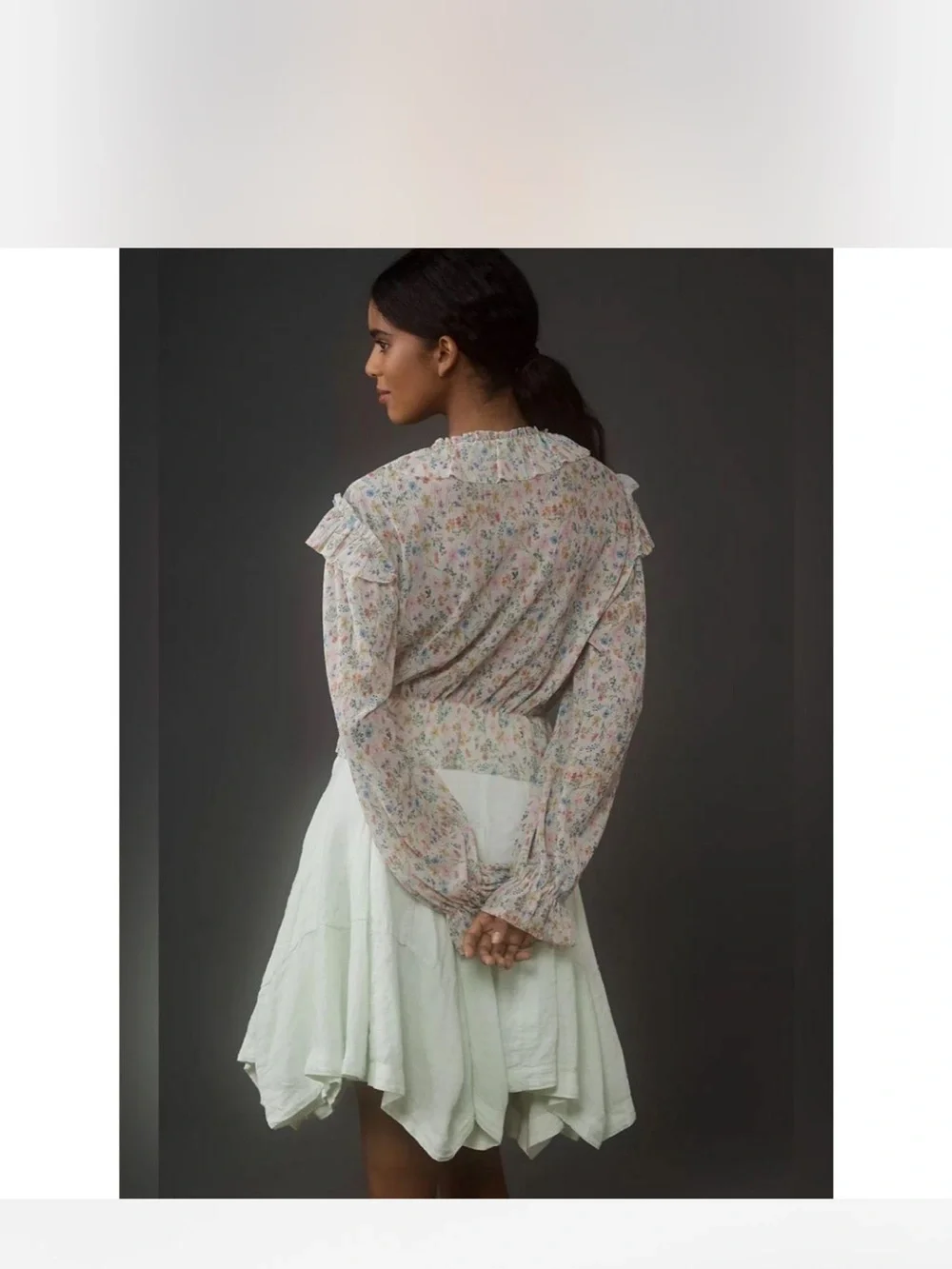 Anthropologie Cream Pastel Floral Ruffle V-Neck Blouse